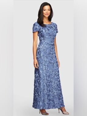 Alex Evenings Periwinkle Blue Sequin Rosette Lace A-Line Gown Size 24W $269